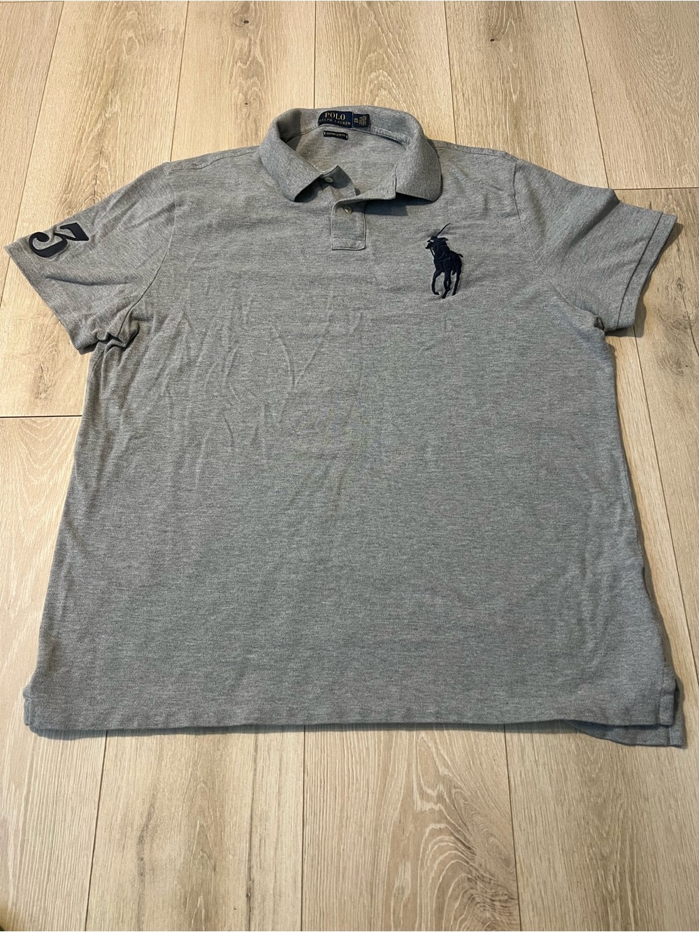 Ralph Lauren Men's Heather Gray Polo with Navy Logo